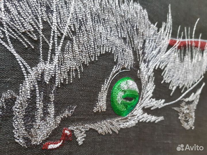 Вышивка лён Черный кот