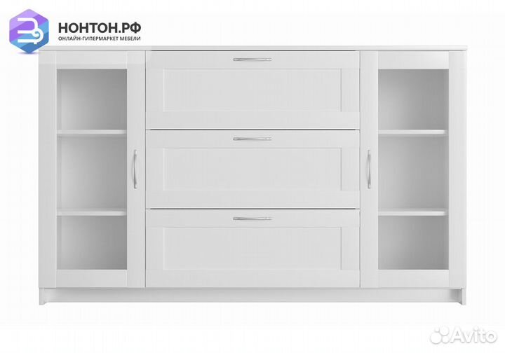 Комод с дверцами Сириус со стеклом и 3 ящиками бел