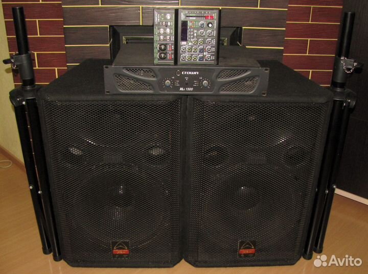 Колонки EVP-X15 1200W 2шт Усилитель Микшер Штативы