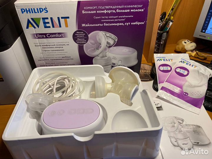 Молокоотсос, стерилизатор и контейнеры avent