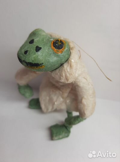 Елочная игрушка СССР ватная Лягушка на санях 1938г