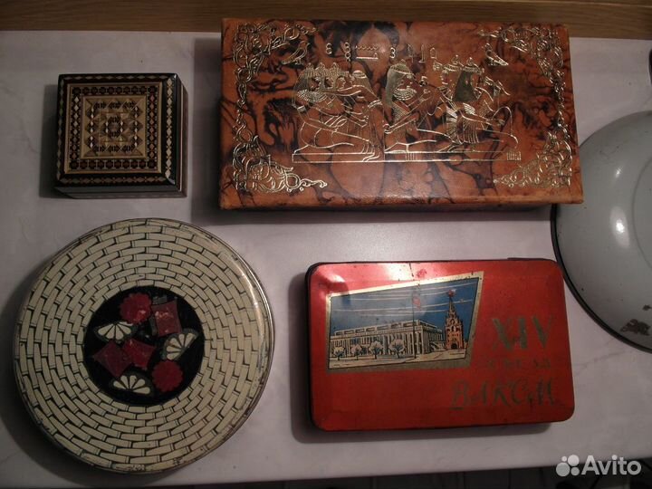 Шкатулка кожа СССР металлическая деревянная