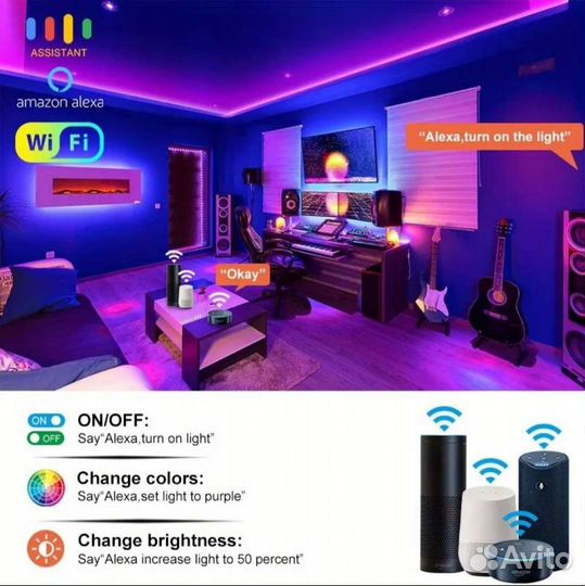 Светодиод. лента rgb 5050, 20м, wi-fi, Tuya, Алиса