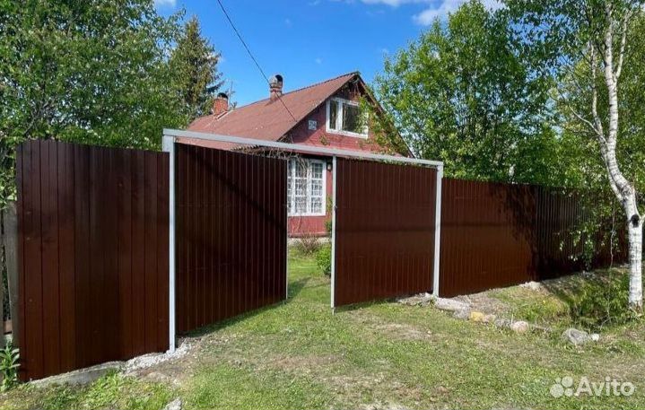 Бюджетный забор с распашными воротами 4 м под ключ