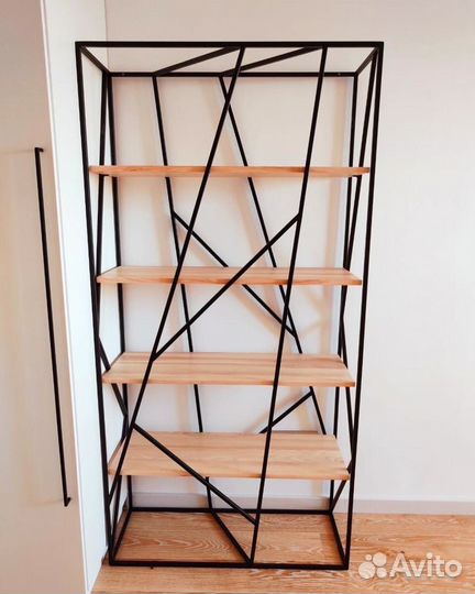 Стеллаж металлический с деревянными полками