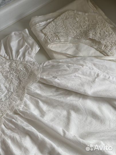 Крестильное платье комплект сорочка+чепчик+уголок