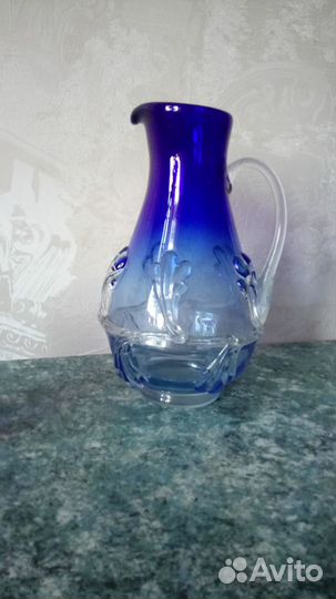 Набор цветного хрусталя кувшин и 2 бокала (Чехия)