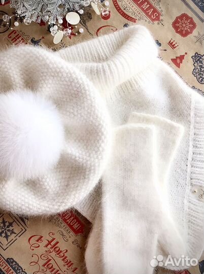 Комплект шапка, шарф, варежки