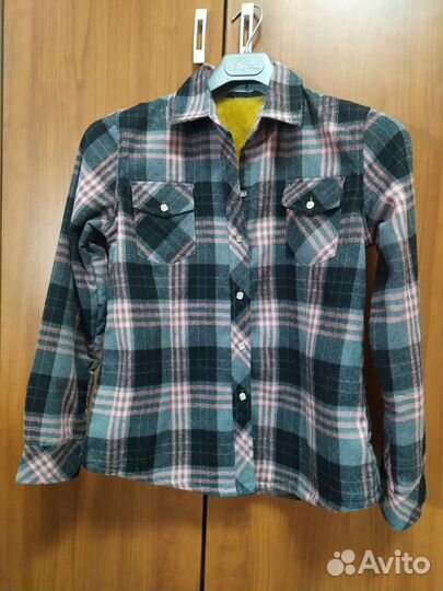 Рубашка на меху в клетку теплая