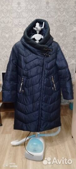Продам пуховик р52 женский зима синий очень тёплый