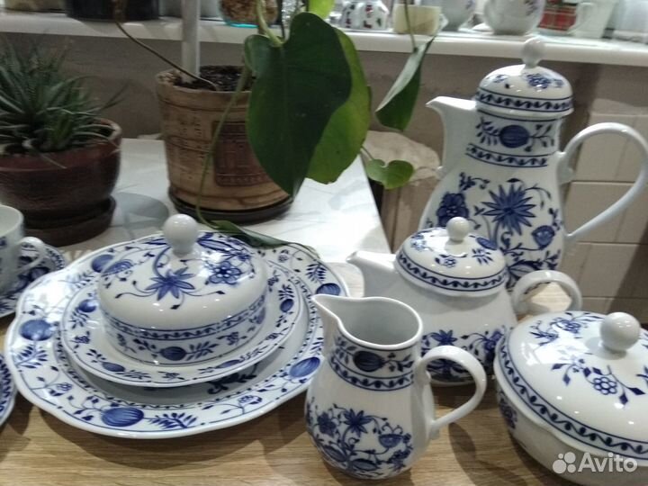 Чайно кофейный сервиз Мейсенский, Синий лук, гдр