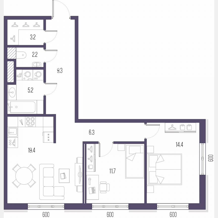 2-к. квартира, 71,7 м², 6/9 эт.