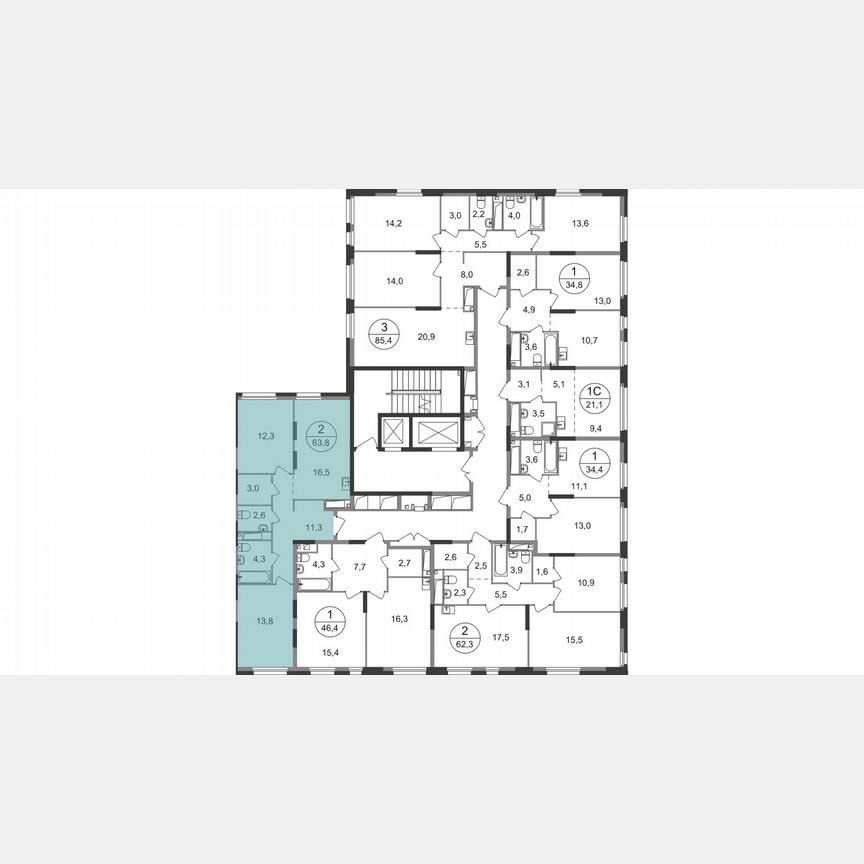 2-к. квартира, 63,8 м², 18/19 эт.
