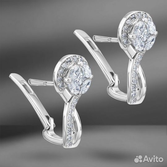 Золотые серьги с бриллиантами 0.72 Ct