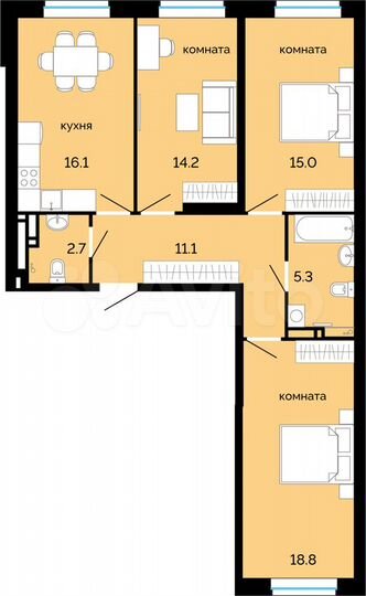 3-к. квартира, 83,2 м², 12/25 эт.
