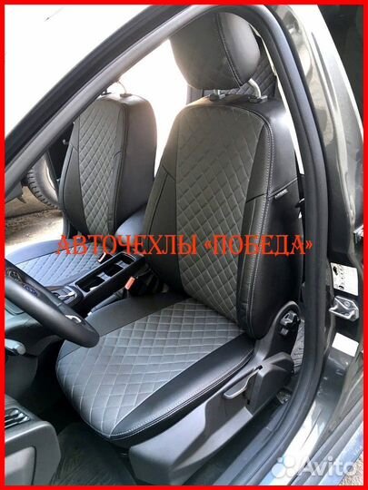 Чехлы Ford Focus 2 из экокожи чёрно-серые Ромб