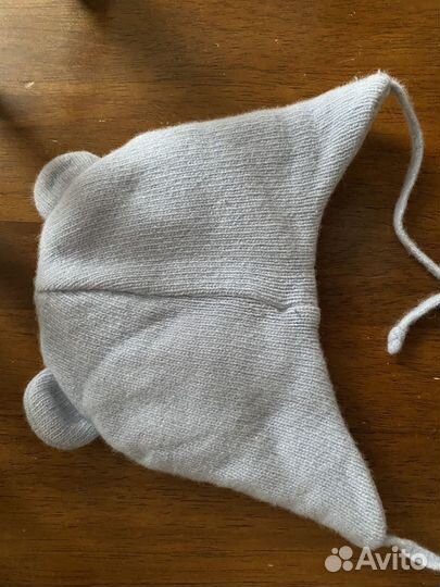 Шапочка детская тёплая голубая до 6 мес