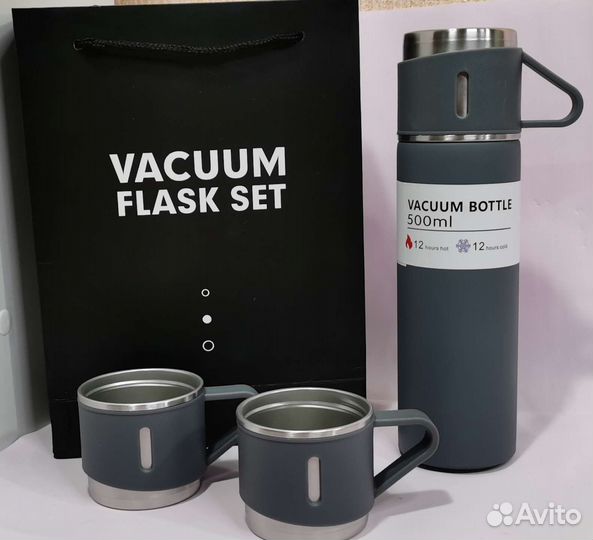 Термос с кружками (цвет серый)