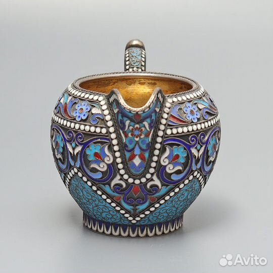 Молочник 1893г серебро 84 перегородчатая эмаль