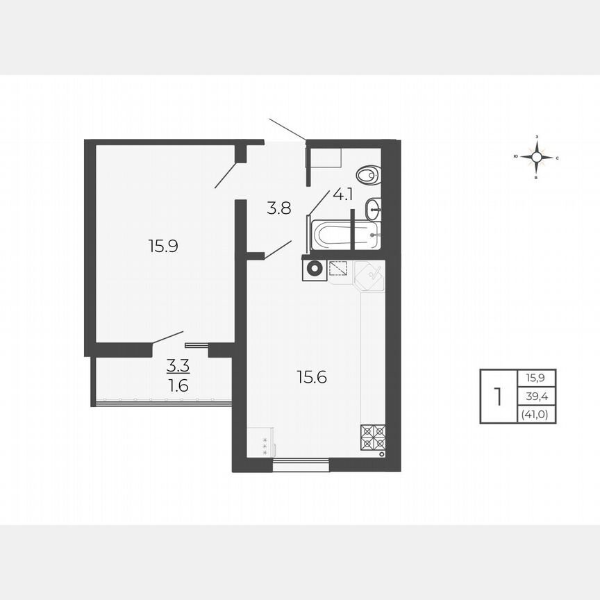 1-к. квартира, 41 м², 3/5 эт.