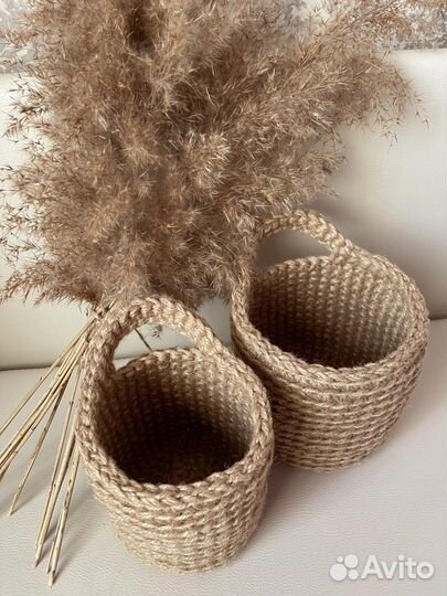 Подвесное кашпо / подвесная корзина из джута