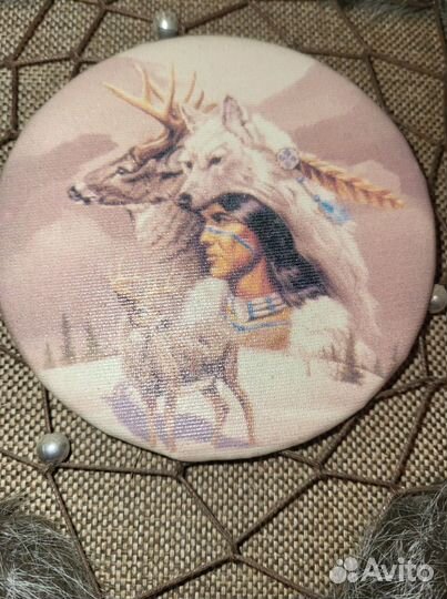 Ловец Снов розовый с перьями чёрн беж красн