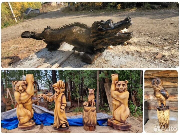 Деревянные статуи животных