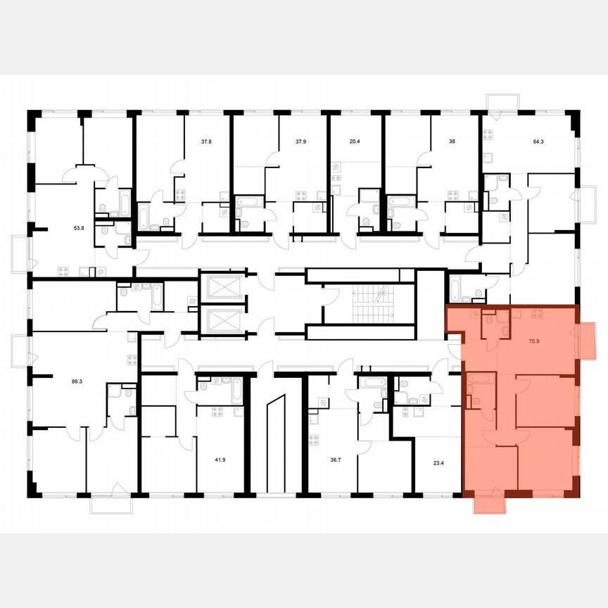 3-к. квартира, 70,9 м², 8/16 эт.