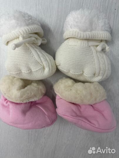 Теплые пинетки для новорожденного для девочки