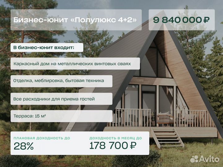 180 000 в мес пассивный доход от коттеджа в отеле