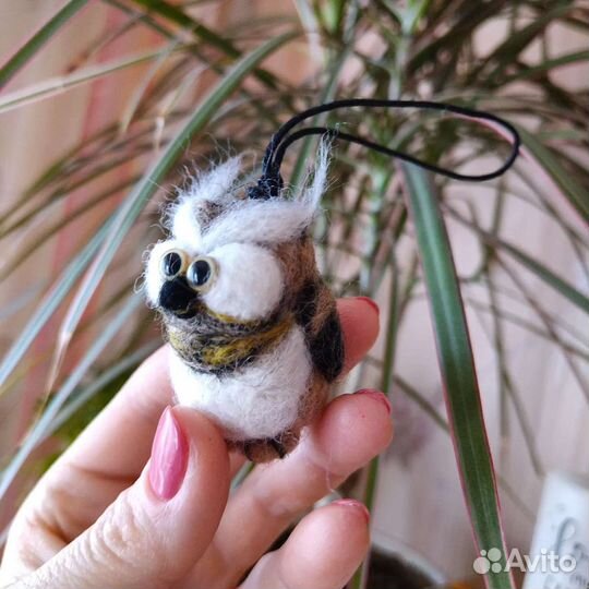 Брелок игрушка Сова из шерсти ручная работа