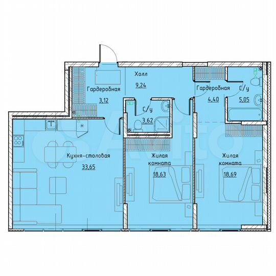 2-к. квартира, 96,4 м², 2/16 эт.