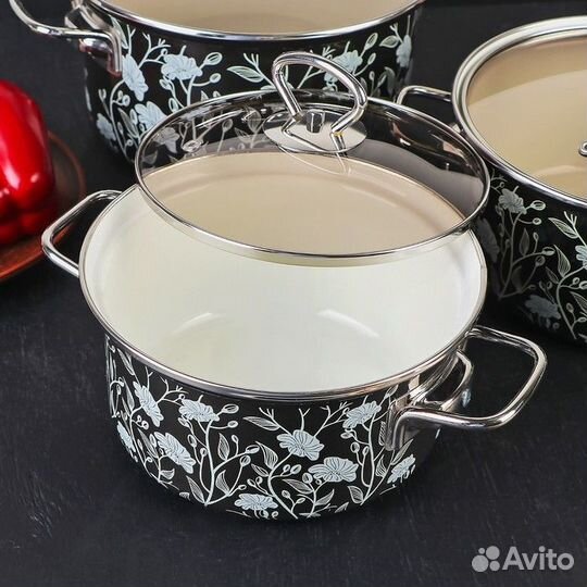 Набор кастрюль 'Белый танец', 3 предмета 1,9 л, 2