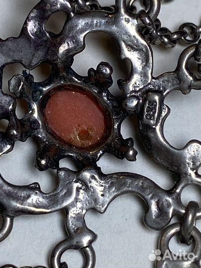 Антикварное колье серебро коралл