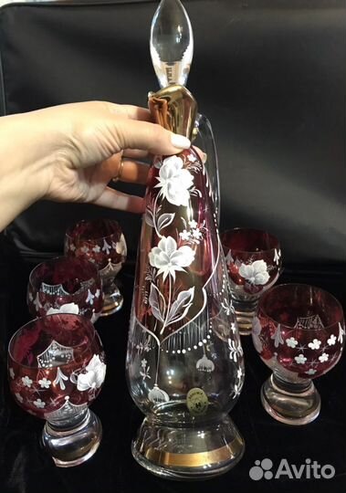 Кувшин с бокалами богемия ручной работы