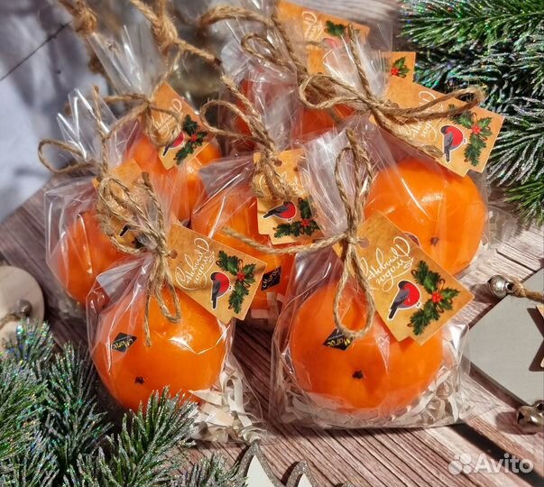 Мыло ручной работы мандарин,снежинка