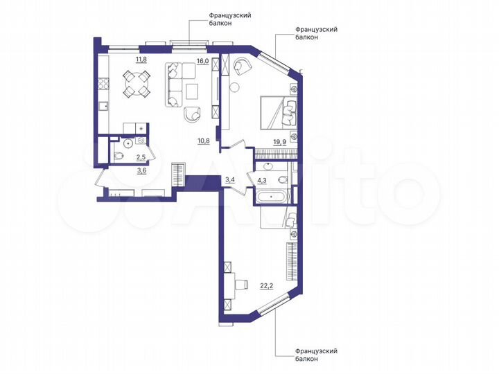 3-к. квартира, 94,4 м², 6/7 эт.