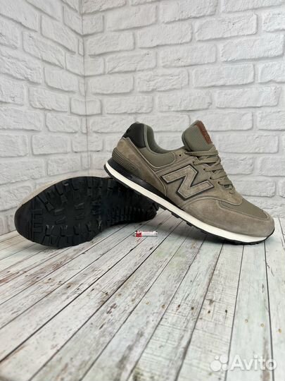 Кроссовки великаны New Balance 574 без сетки хаки