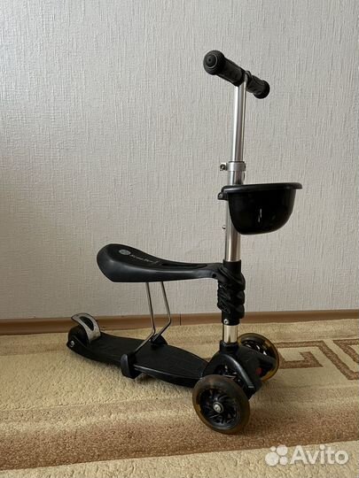 Самокат детский 3 в 1 с сидением черный
