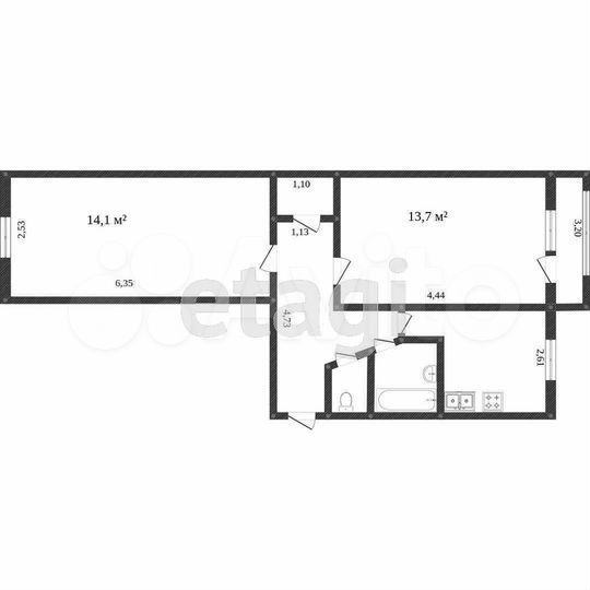 2-к. квартира, 43,8 м², 5/5 эт.