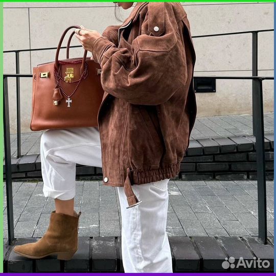 Женский бомбер-косуха экокожа коричневый