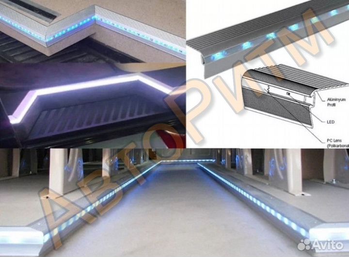 Уголок с подсветкой для подиума и порога в автобус