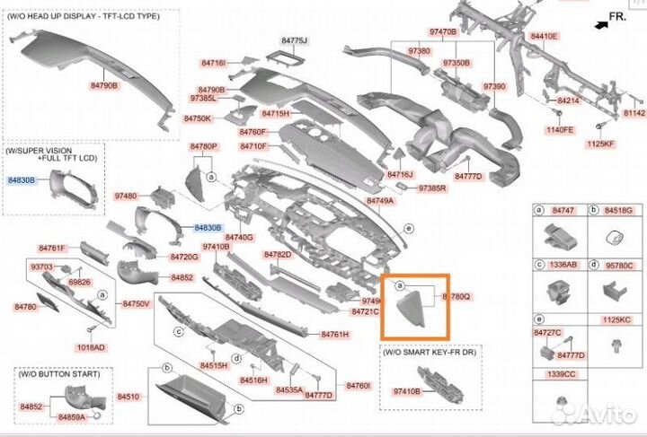 Декоративная накладка на торпедо правая Kia K5