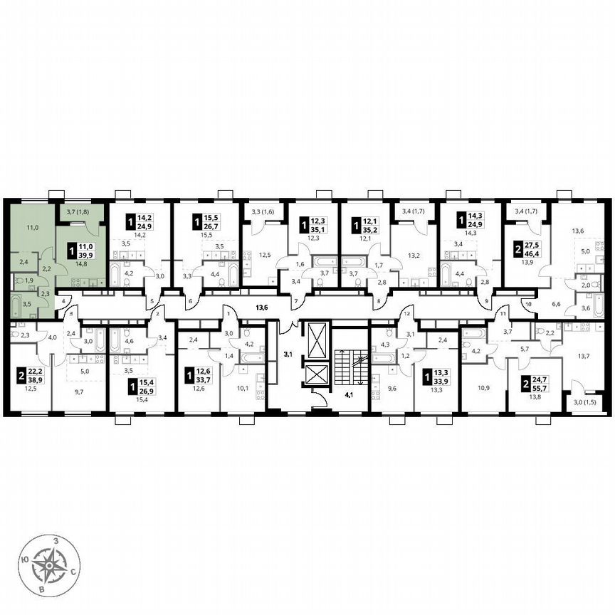 1-к. квартира, 39,9 м², 14/16 эт.