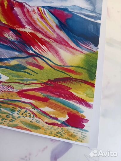 Принт Горы Перу - пейзаж акварель