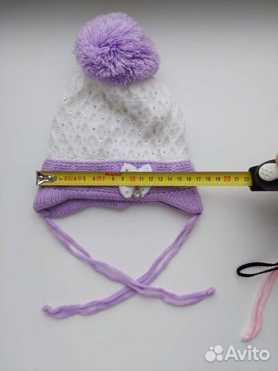 2 демисезонных шапочки на девочку 3-6мес