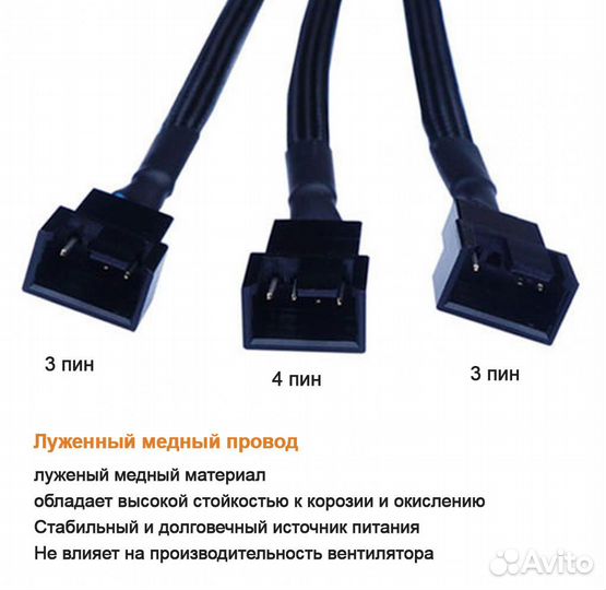 Кабель разветвитель для вентиляторов на 3 кулера