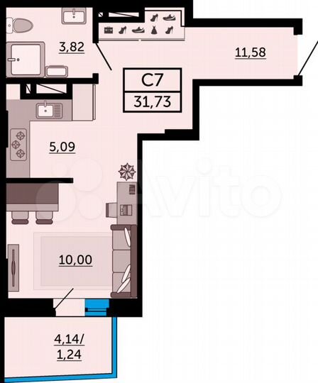 Квартира-студия, 31,6 м², 13/27 эт.
