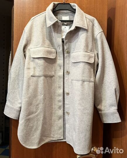 Пальто-рубашка H&M M Серый меланж