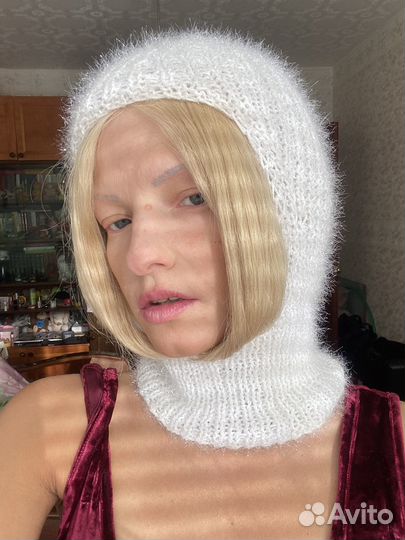 Балаклава шапка белая зимняя вязаная женская